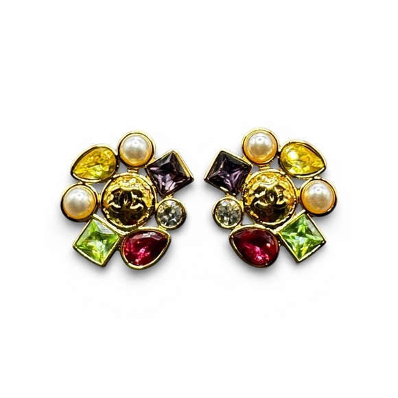 CHANEL Gold Earrings with Multicolor Gemstones - Picture 3 of 6